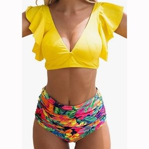 NWT Ruffle High Rise Tropical Bikini